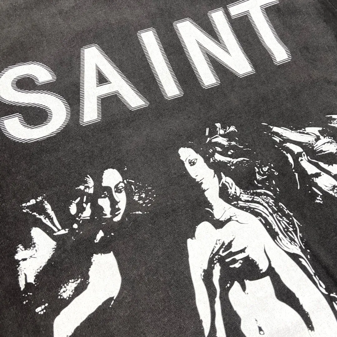 American Saint michael unrestrained Maria print washed and distressed retro Vintage loose short-sleeved T-shirt with digital white ink direct printing, the fabric is breathable and the pattern is three-dimensional and clear. Fabric: Double yarn 240g Style number: S929 Size: S-M-L-XL Color: Black Price: P118